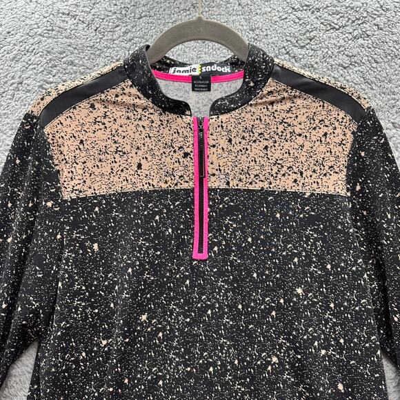 Jamie Sadock Women's Large Golf Tennis Shirt 3/4 Sleeves Black Tan Zip Collar - Picture 2 of 10